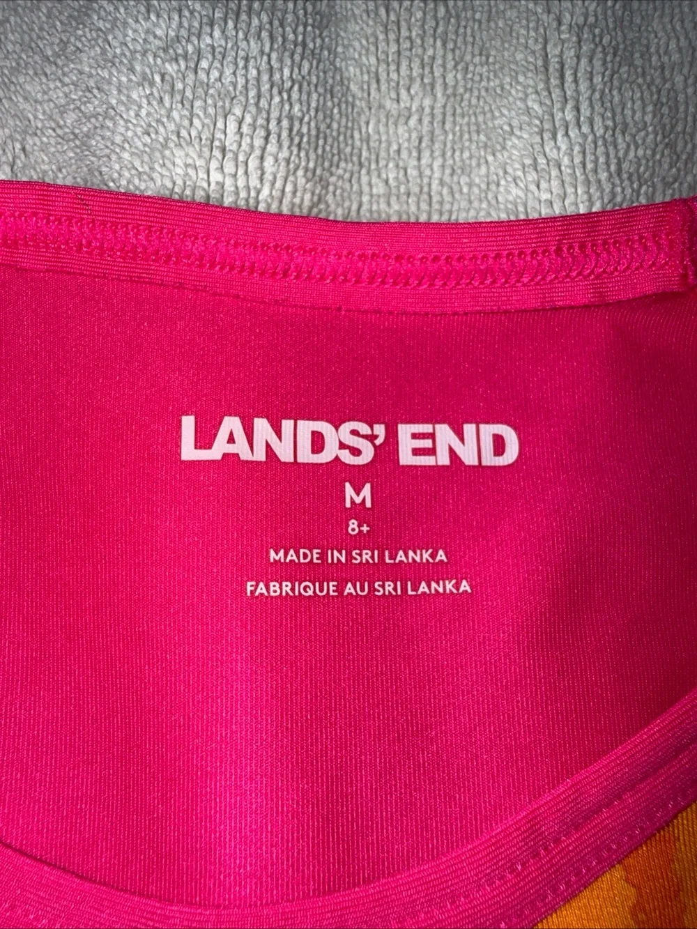 Lands' End Girls' Pink Multi-Stripe Rash Guard swim top